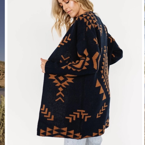 BALTIC BORN Hays oversized cardigan in Navy/Brown - Picture 2 of 8